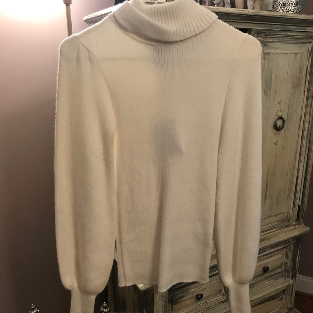 Cream cowl neck puffy sleeve sweater